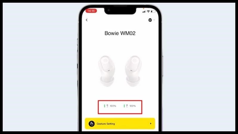 Tại giao diện kết nối tai nghe Baseus bạn c&oacute; thể xem pin của 2 tai nghe