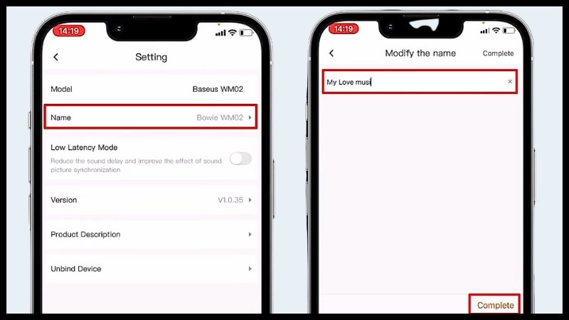 Chọn mục Name > Nhập t&ecirc;n bạn muốn đổi v&agrave;i > Sau đ&oacute; nhấn Complete