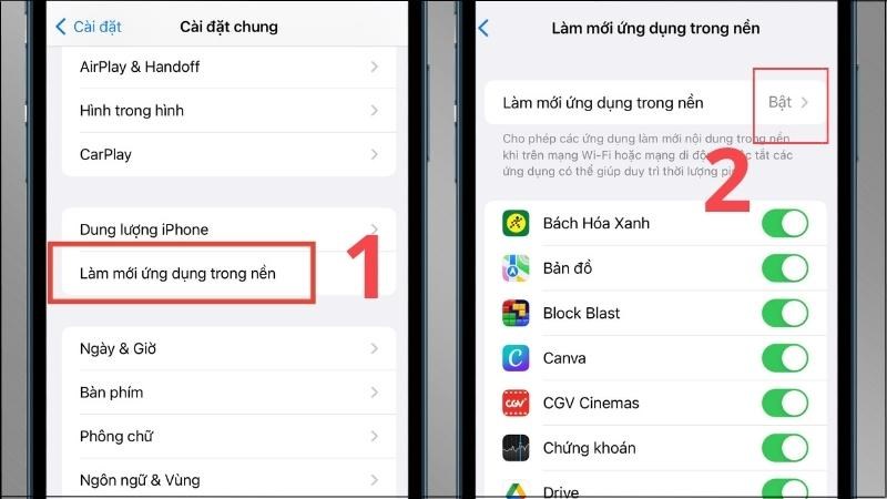 Nhấn chọn v&agrave;o mục L&agrave;m mới ứng dụng trong nền 