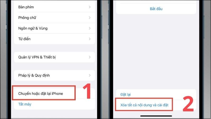Chọn Chuyển hoặc đặt lại iPhone v&agrave; X&oacute;a tất cả nội dung v&agrave; c&agrave;i đặt