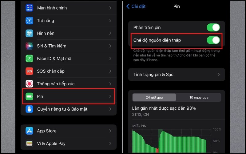 Tắt chế độ nguồn điện thấp để đ&egrave;n pin hoạt động