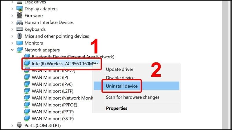 Nhấn v&agrave;o biểu tượng của drive, chọn Uninstall device