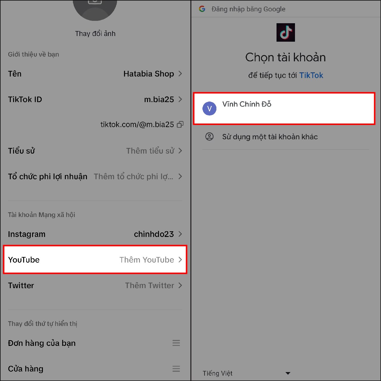 Cách liên kết tài khoản YouTube và Instagram với TikTok