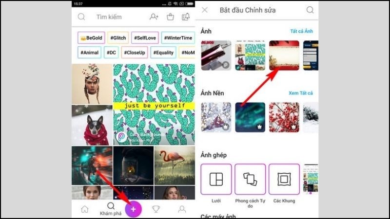 Chọn bức ảnh mong muốn và tải vào ứng dụng PicsArt