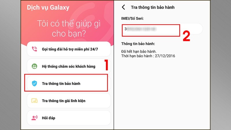 Chọn mục Tra th&ocirc;ng tin bảo h&agrave;nh > Tiến h&agrave;nh kiểm tra