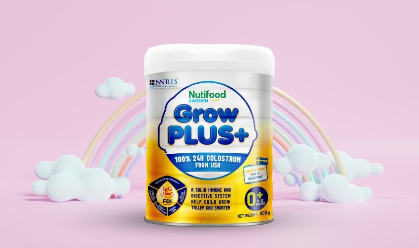 Sữa bột Nutifood GrowPLUS+ vàng 0+ (sữa non) hương vani 800g (0 - 12 tháng)