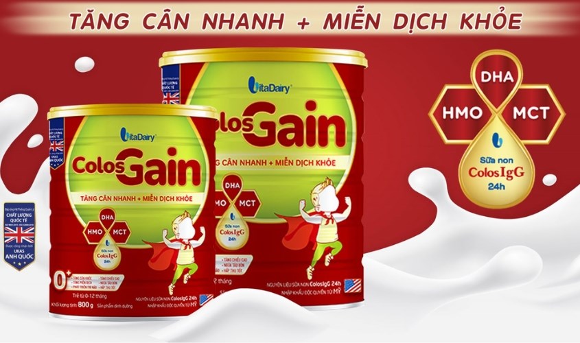 Sữa bột Colos Gain 0+ (sữa non) hương vani 800g (0 - 12 tháng)