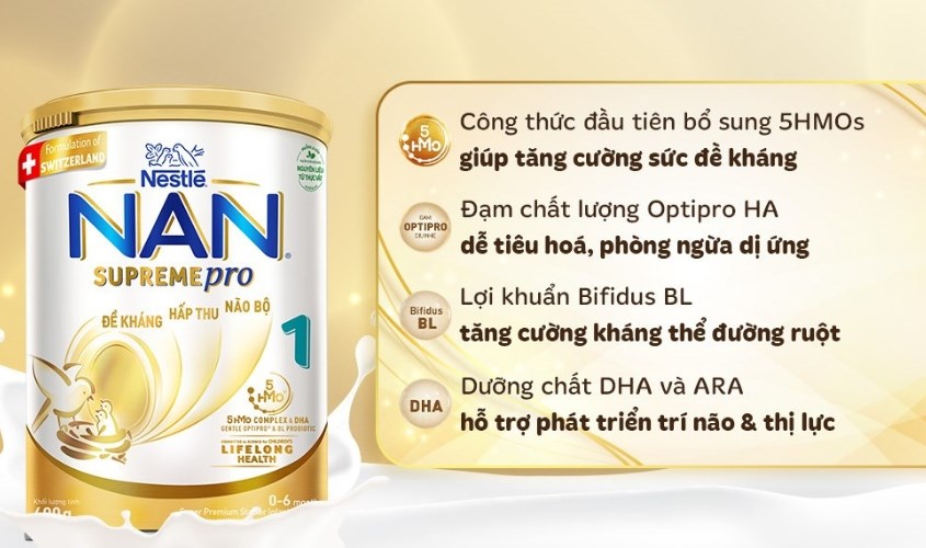Sữa bột NAN Supremepro số 1 400g (0 - 6 tháng) dành cho trẻ dị ứng đạm sữa bò