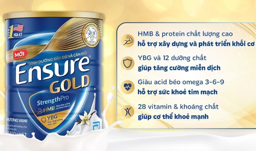 Sữa bột người lớn Ensure Gold StrengthPro hương vani 850g