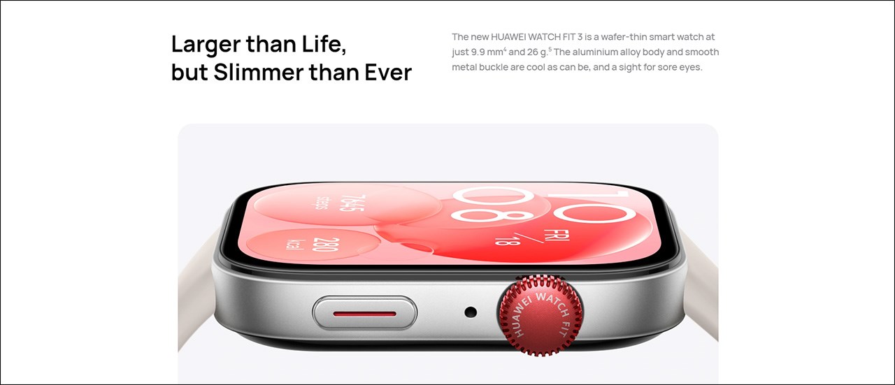 Huawei Watch Fit 3 có độ mỏng và khối lượng cực nhẹ Huawei Watch Fit 3 có độ mỏng và khối lượng cực nhẹ