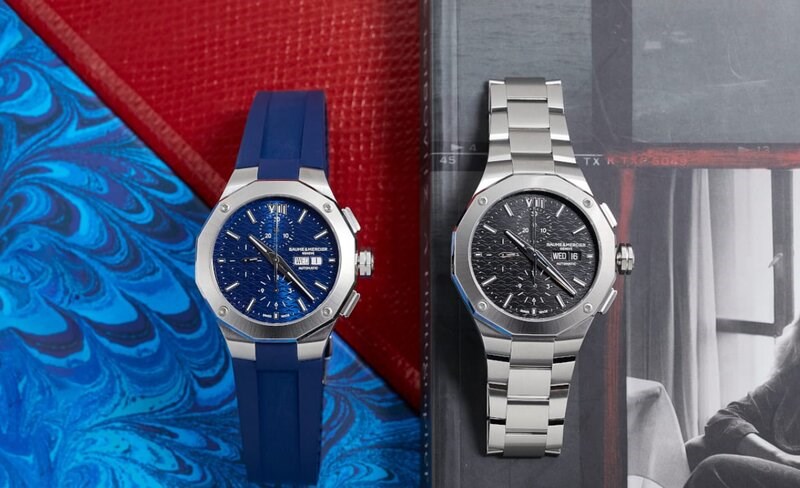 Baume Mercier Riviera có đinh tán được bố trí ở bốn góc trên niềng đồng hồ và núm vặn được làm dưới dạng một con ốc vít lớn Baume Mercier Riviera có đinh tán được bố trí ở bốn góc trên niềng đồng hồ và núm vặn được làm dưới dạng một con ốc vít lớn