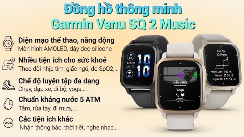 Garmi Venu SQ 2 Music có thiết kế trẻ trung, hiện đại