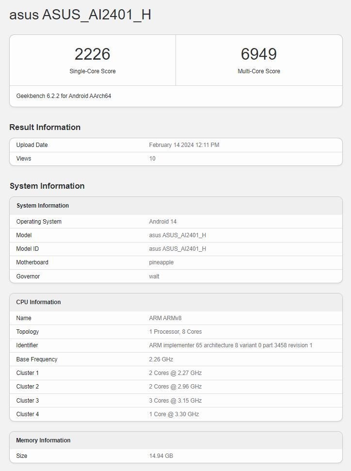 Rò rỉ điểm chuẩn trên Geekbench của ASUS Zenfone 11 Ultra