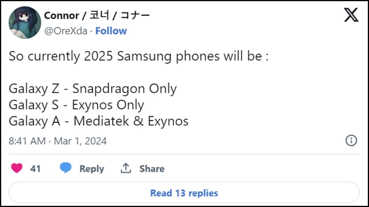 Có vẻ Samsung sẽ sử dụng chip Exynos cho dòng S, Snapdragon cho loạt điện thoại gập và chip Mediatek, Exynos cho dòng A
