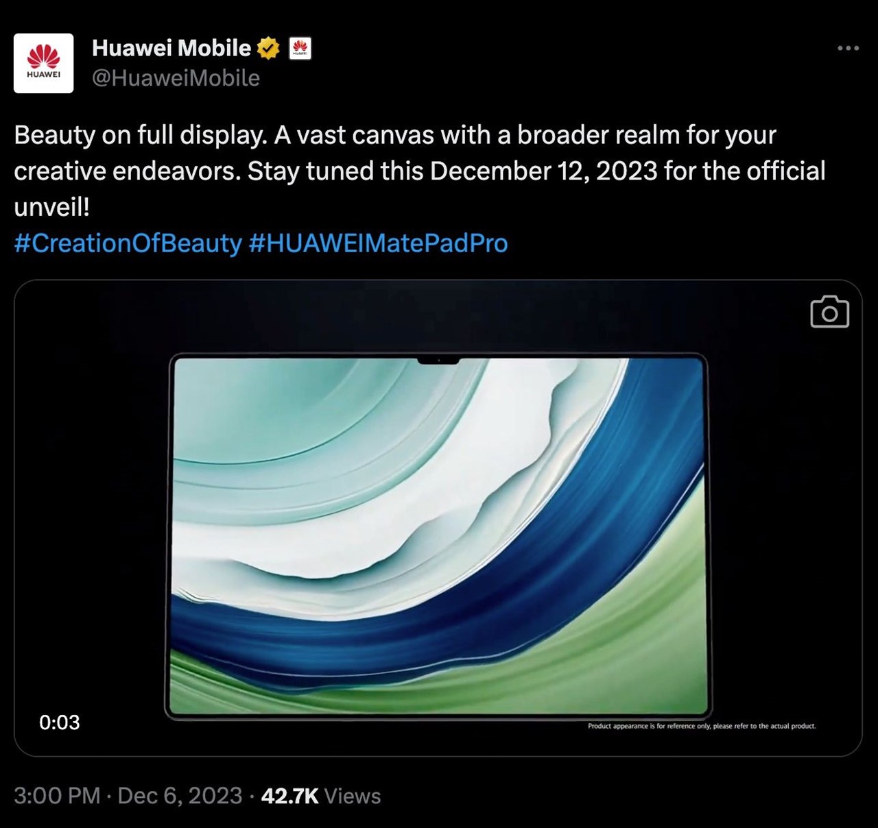 Bài đăng trên X của Huawei Mobile về mẫu tablet sắp ra mắt