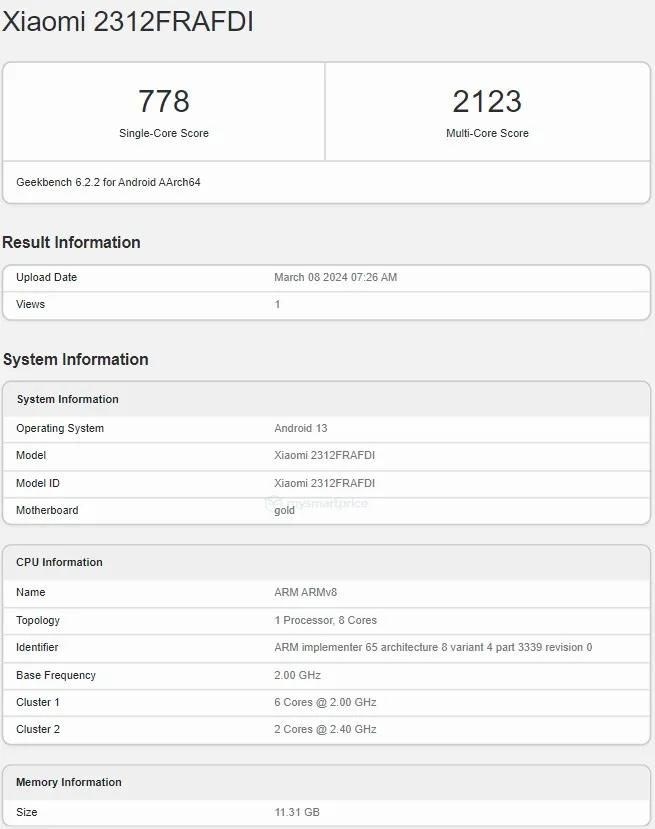 Rò rỉ trên Geekbench cho thấy cấu hình của POCO X6 Neo Rò rỉ trên Geekbench cho thấy cấu hình của POCO X6 Neo
