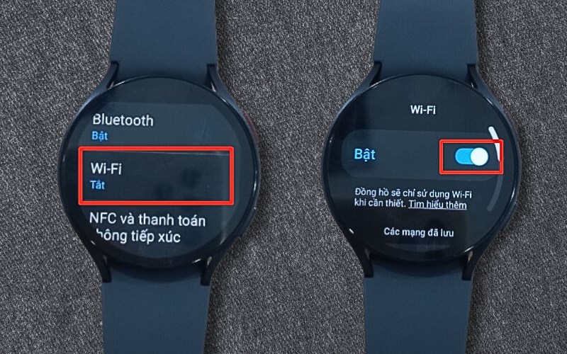 Nhấn vào Wi-Fi > Nhấn vào nút chuyển đổi để chuyển sang Bật Nhấn vào Wi-Fi > Nhấn vào nút chuyển đổi để chuyển sang Bật
