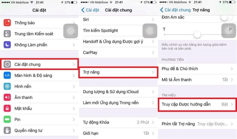Vaò cài đặt b&acirc;́m trợ năng và chọn truy c&acirc;̣p được hướng d&acirc;̃n
