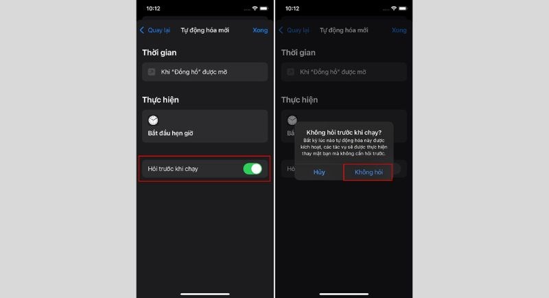Tắt mục hỏi trước khi chạy và xác nh&acirc;̣n
