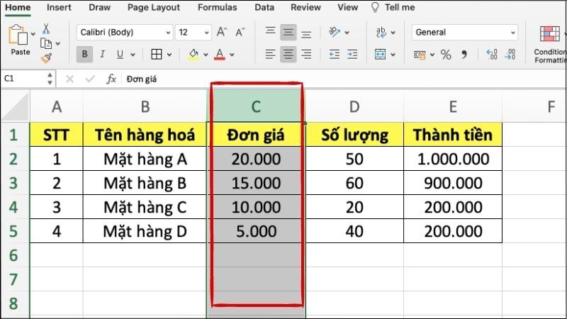 Cột được chọn sẽ bị xoá khỏi bảng