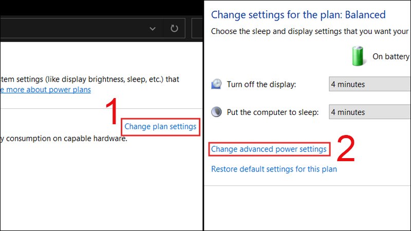 Chọn Change advanced power settings