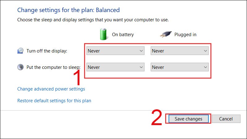 T&ugrave;y chỉnh cho cả phần On battery v&agrave; Plugged in 