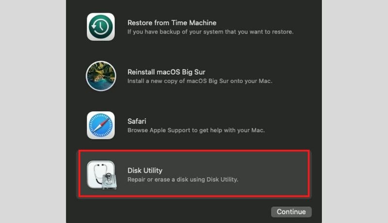 Chọn Ti&ecirc;̣n ích &Ocirc;̉ đĩa (Disk Utility).