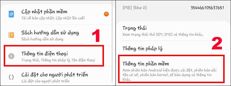 Chọn mục Th&ocirc;ng tin phần mềm