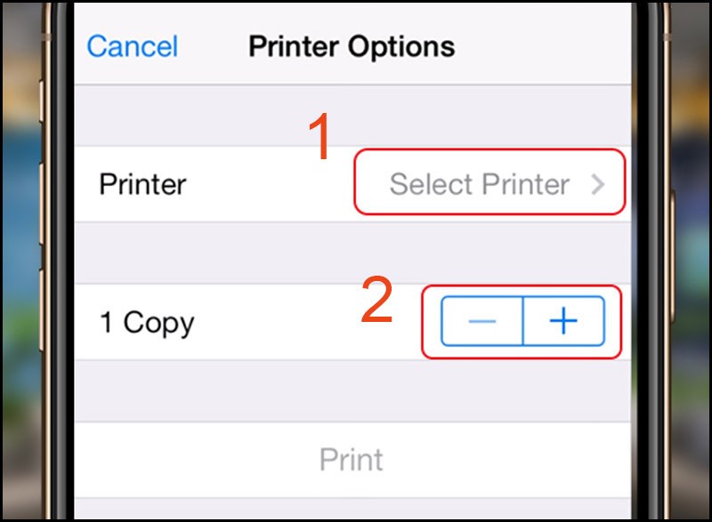 Bạn h&atilde;y nhấn v&agrave;o Select Print để chọn m&aacute;y in