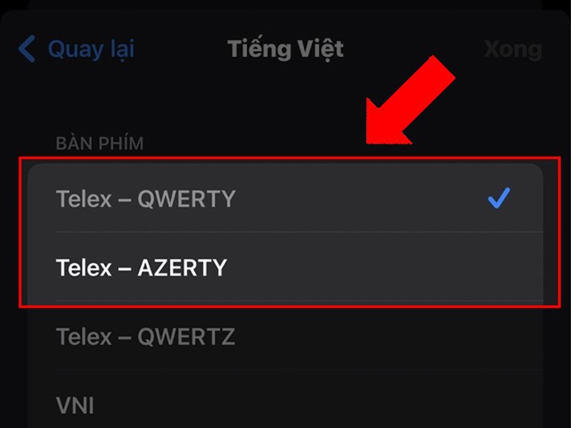  Tick lại QWERTY ở tr&ecirc;n đầu để ho&agrave;n th&agrave;nh