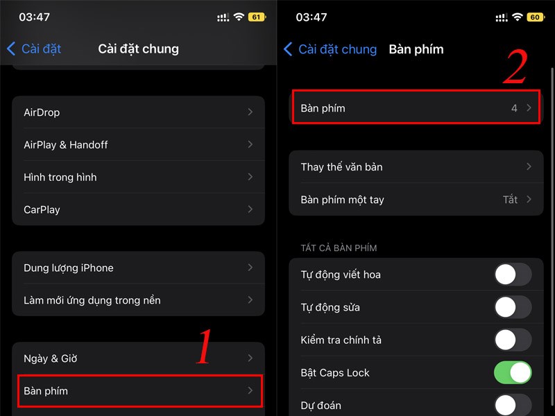 Chọn B&agrave;n ph&iacute;m > B&agrave;n ph&iacute;m