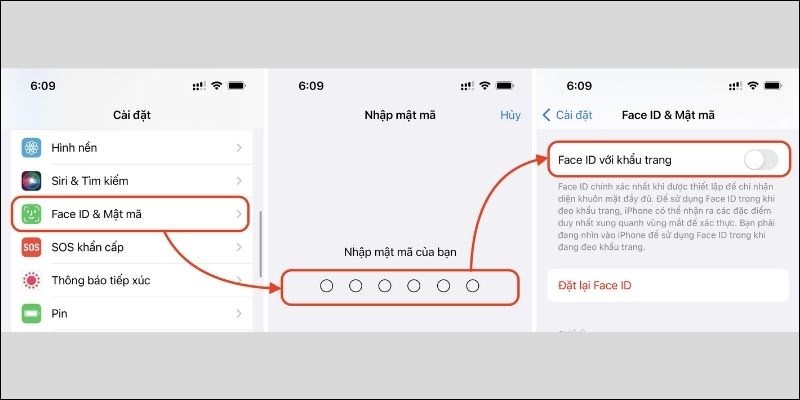B&acirc;̣t thanh ngang Face ID với kh&acirc;̉u trang