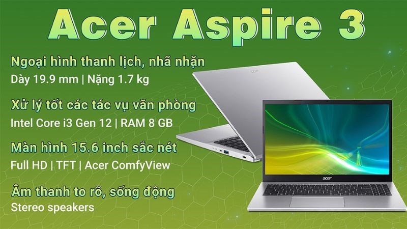Laptop Acer Aspire được trang bị bộ vi xử l&yacute; Intel Core i3 1215U 