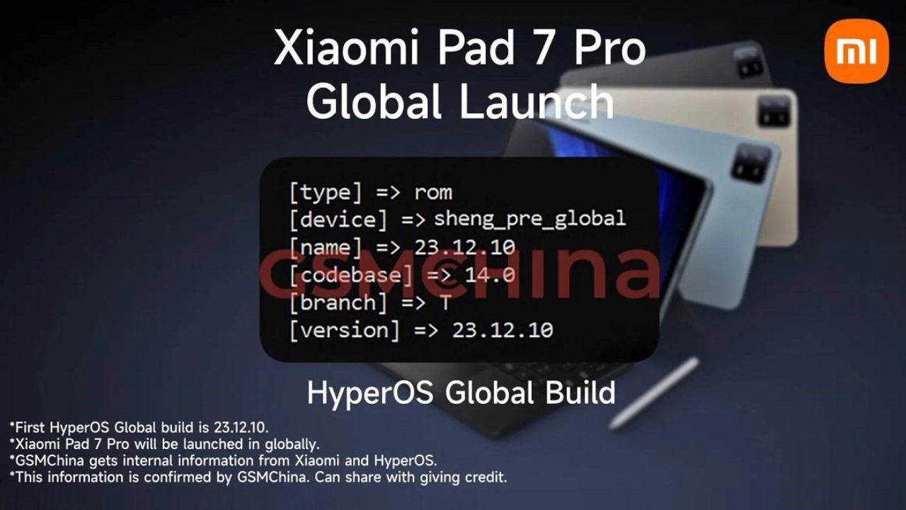 Mã nguồn của HyperOS đã hé lộ việc ra mắt toàn cầu của Xiaomi Pad 7 Pro