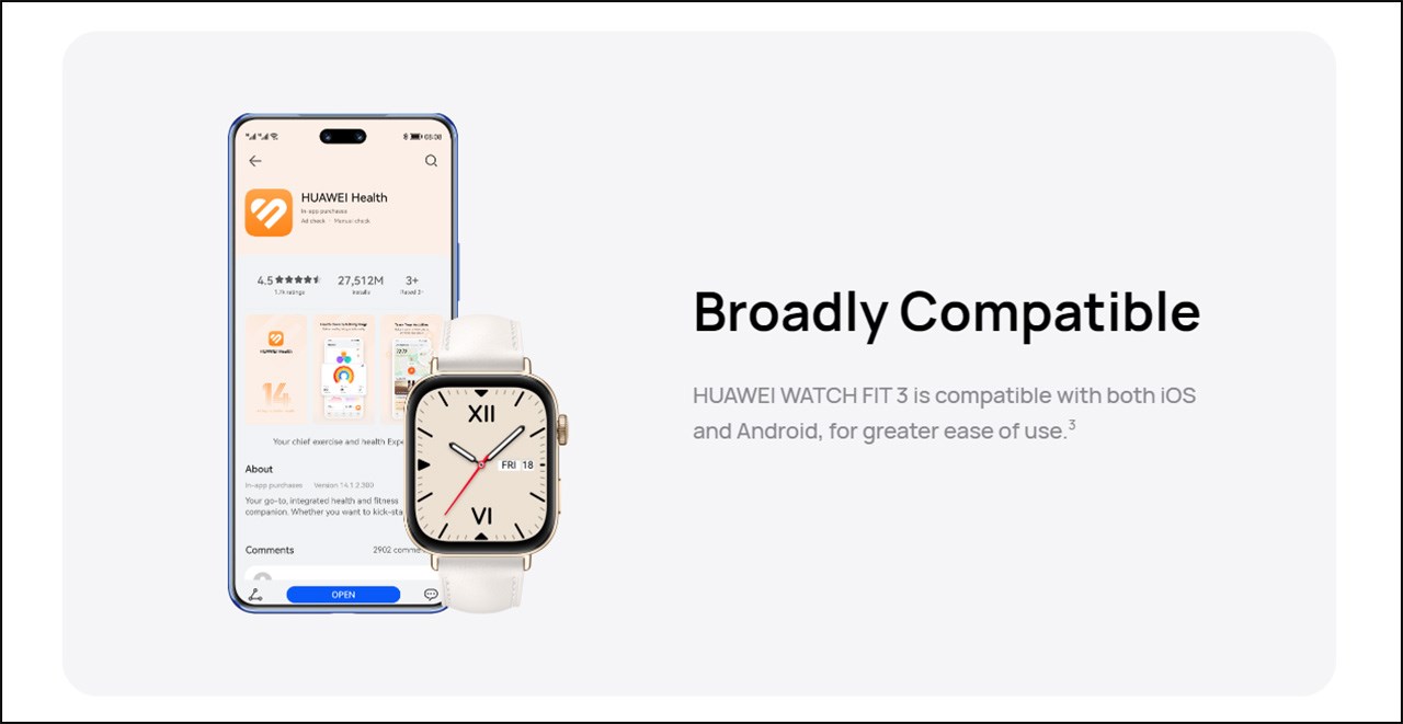 Huawei Watch Fit 3 có thể kết nối được ở trên hệ điều ảnh iOS và Android Huawei Watch Fit 3 có thể kết nối được ở trên hệ điều ảnh iOS và Android