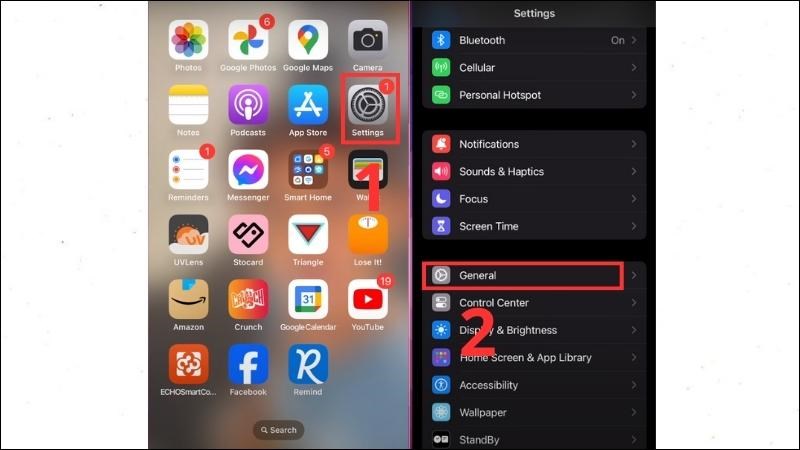 Nhấn Settings v&agrave; chọn General