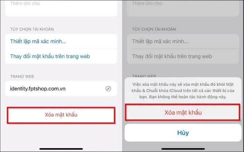 Nhấn vào Xóa mật khẩu (Delete Password) > Xoá (Delete)