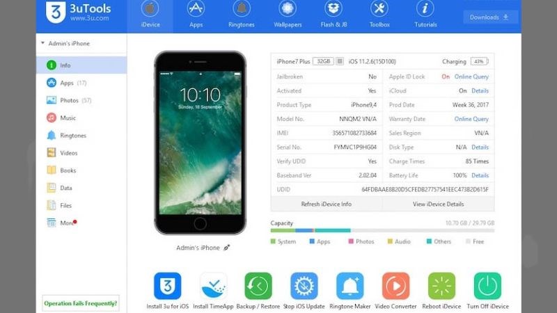 Tắt nguồn iPhone 14 trên máy tính bằng phần mềm 3uTools