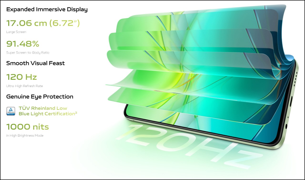 Màn hình của Vivo T3X 5G  có độ sáng tối đa 1.000 nits