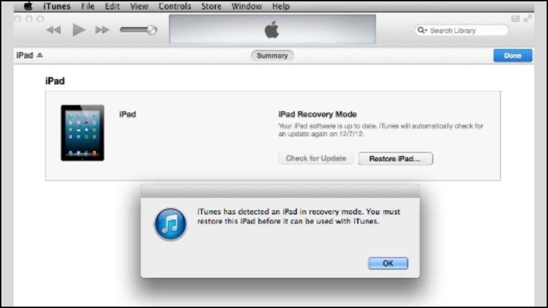 Restore iPad bằng tổ hợp cả phím cứng và iTunes