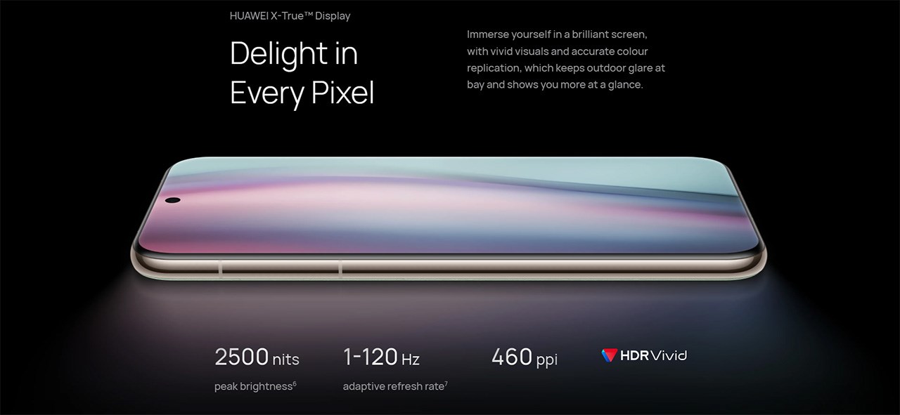 Huawei Pura 70 series được trang bị màn hình có độ sáng tối đa 2.500 nits