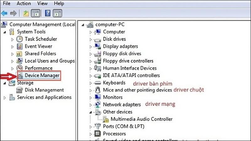 V&agrave;o My Computer > Properties > Divece Manager