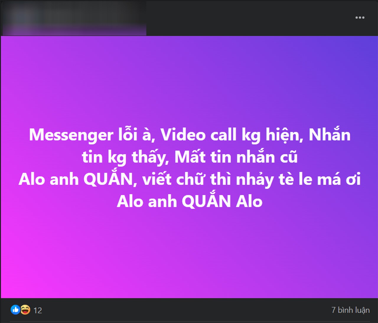 Một người dùng Facebook đã đăng liên quan về việc Messenger gặp lỗi