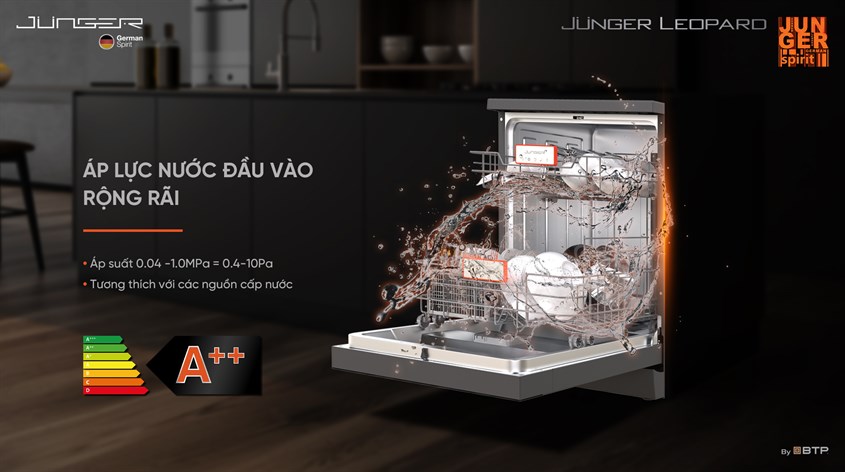 Áp lực nước đầu vào rộng rãi trên máy rửa bát độc lập Junger Leopard DWJ-143 