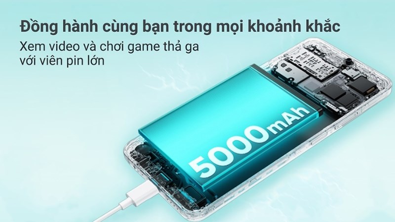 realme C51 được trang bị vi&ecirc;n pin lớn v&agrave; bền bỉ l&ecirc;n đến 5.000mAh