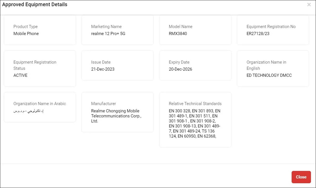 realme 12 Pro Plus cũng xuất hiện trong danh sách của TDRA realme 12 Pro Plus cũng xuất hiện trong danh sách của TDRA