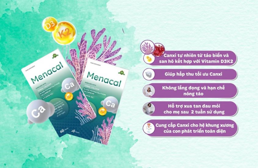 Viên uống Menacal bổ sung canxi tự nhiên từ tảo đỏ và san hô cùng nhiều dưỡng chất khác