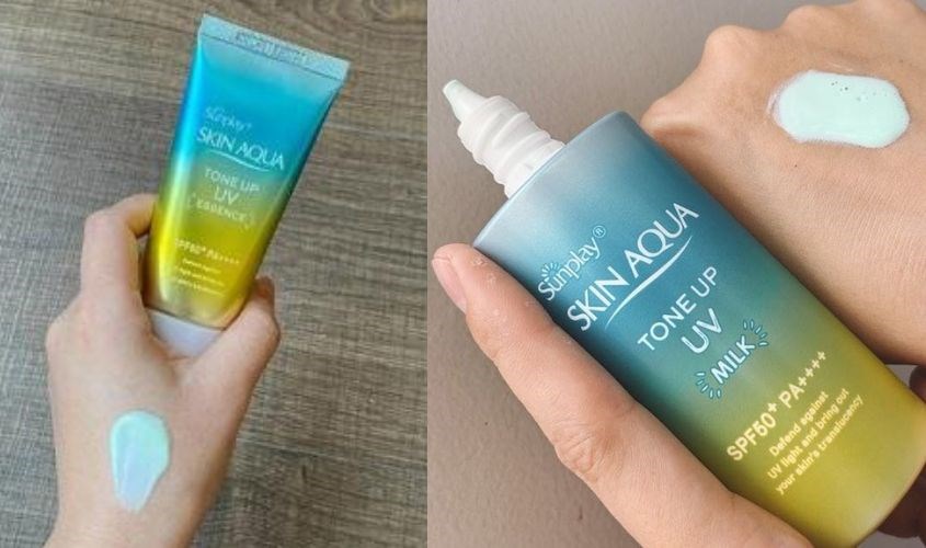 Kết cấu kem Skin Aqua chính hãng khá lỏng, thẩm thấu nhanh, không nhờn rít và không bóng trên da