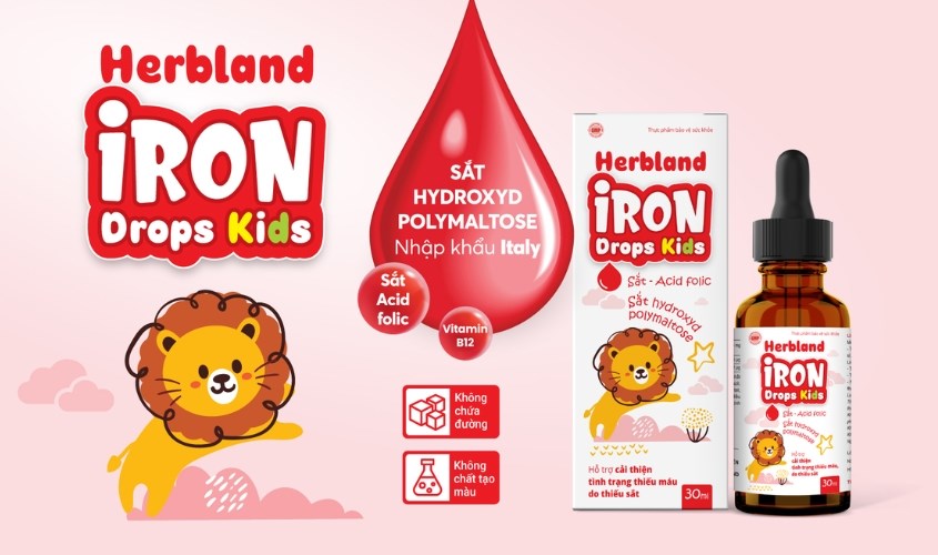 Siro Herbland Iron Drops Kids hỗ trợ cải thiện thiếu máu do thiếu sắt 30 ml (từ 6 tháng)