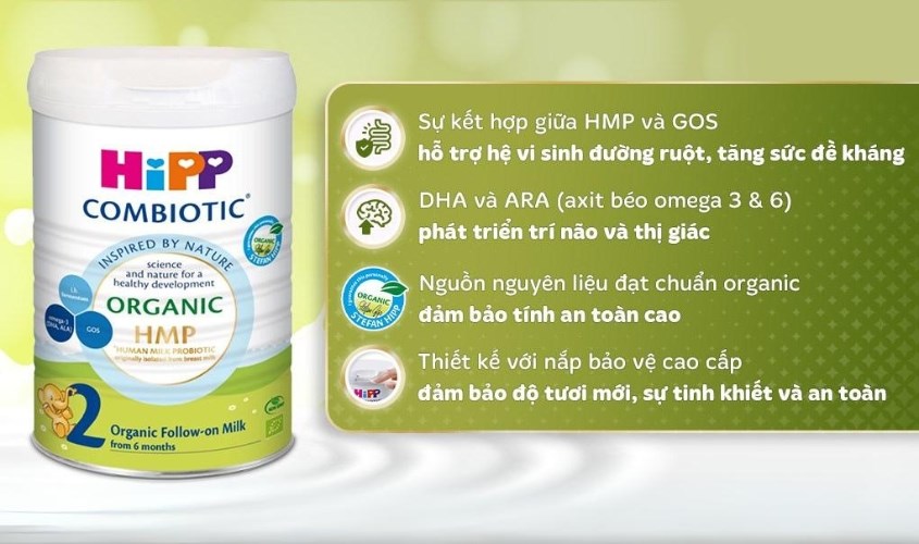 Sữa bột HiPP Organic Combiotic số 2 800g (6 - 12 tháng)